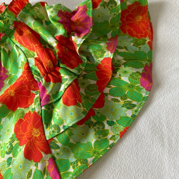 Pleione Size Lg White Orange hibiscus Floral Ruffle Flutter Sleeve V Neck Top - Picture 5 of 11